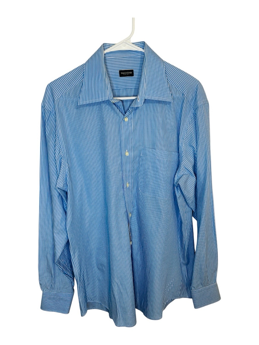 Valentino Roma Men’s Blue White Stripe Long Sleeve Dress Shirt Size 16 32/33